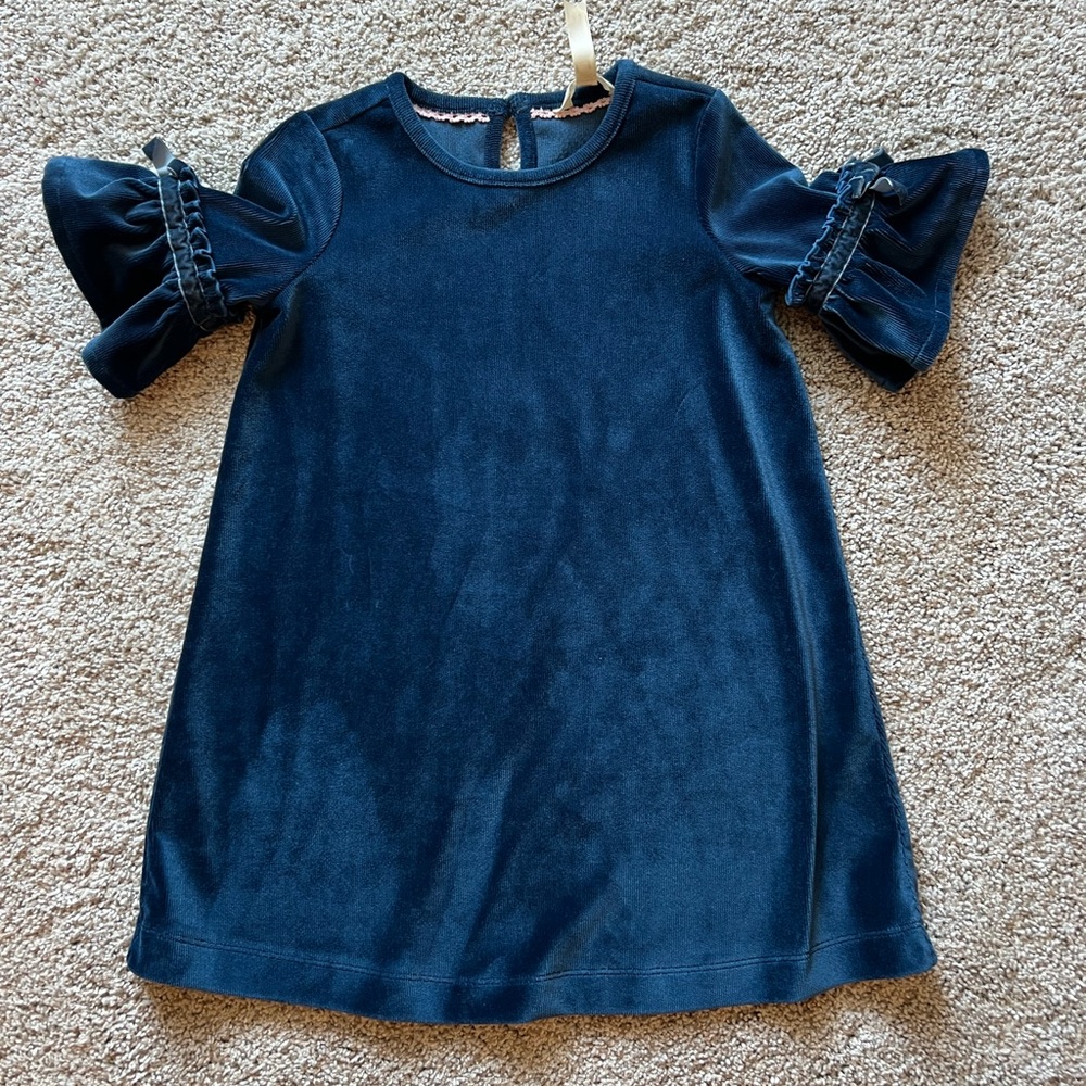Size 4 Matilda Jane Party in Blue Velour Dress. Ruffle sleeves